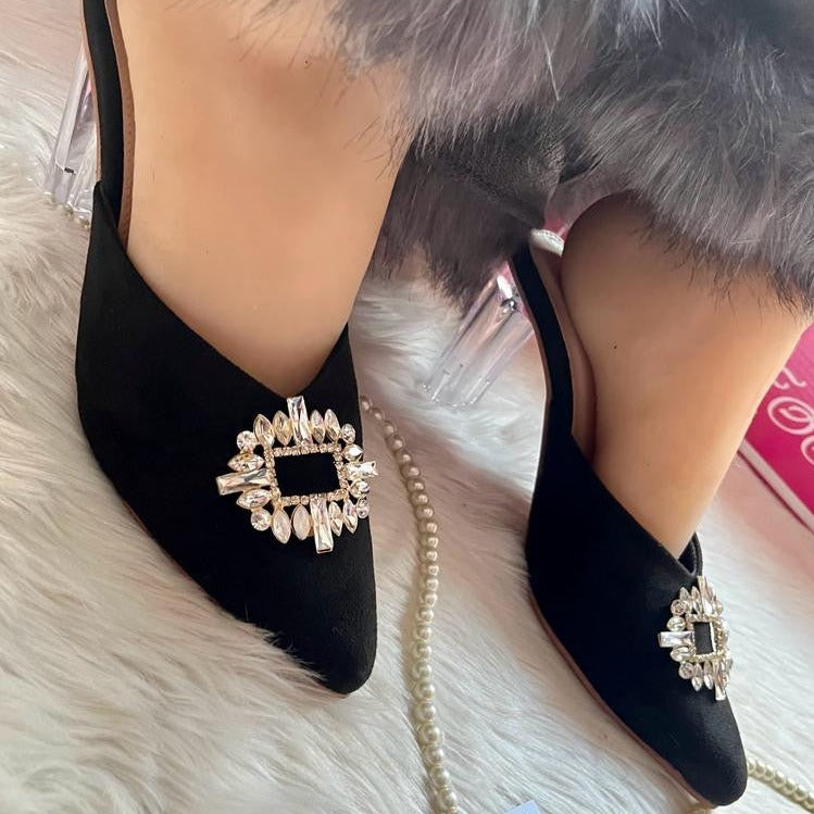 Broach Transparent Heels – Chic Clear Heels with Stylish Broach for Women
